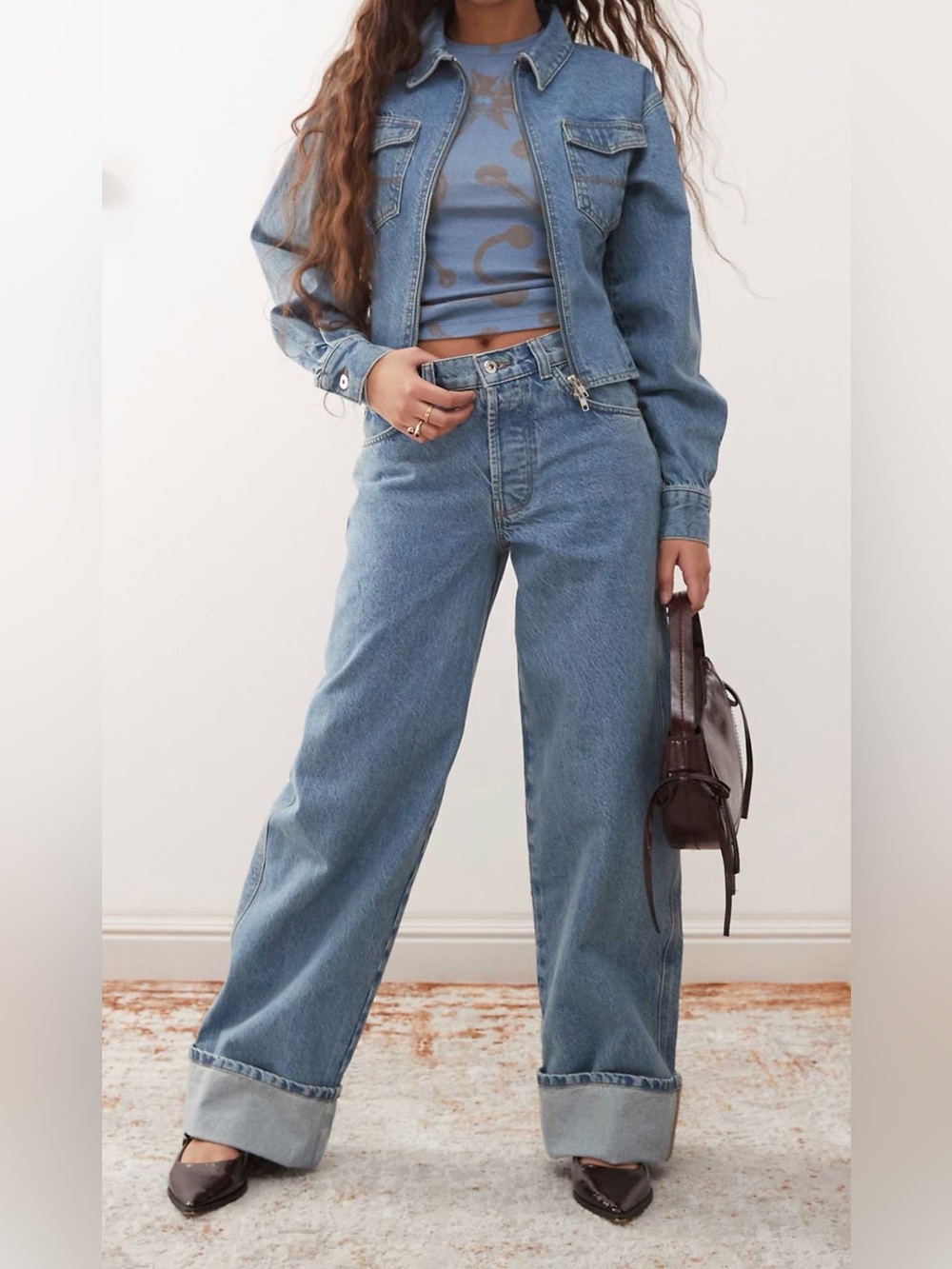 ASOS Mid Blue Wide-Leg Denim Jeans